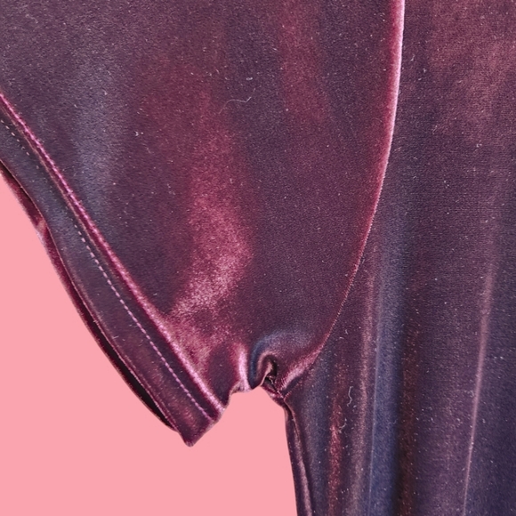 Cassini Burgundy Maxi Dress Short Sleeves Silky Velvet Texture - Picture 6 of 7